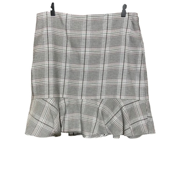 NWT LOFT GRAY BLACK WHITE PINK PLAID MINI PENCIL‎ SKIRT WITH RUFFLED HEM SIZE 10 - Picture 5 of 8